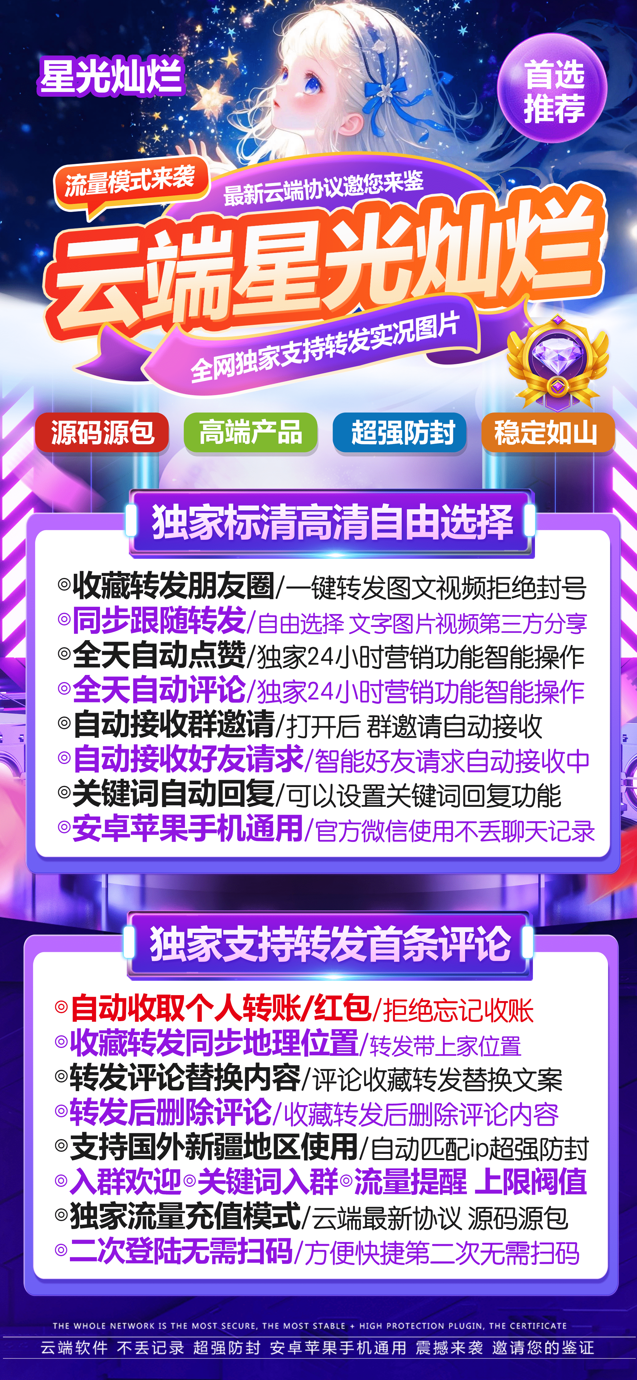 云端转发-《星光灿烂》激活码购买以及登录地址-收藏转发/跟随好友转发/自动接受群邀请/朋友圈自动点赞评论/自动接受好友申请/自动回复